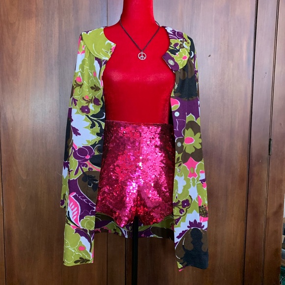 Vintage 70s Flower 🌸 Power Dress/Tunic/Duster/Housecoat M - Picture 2 of 8